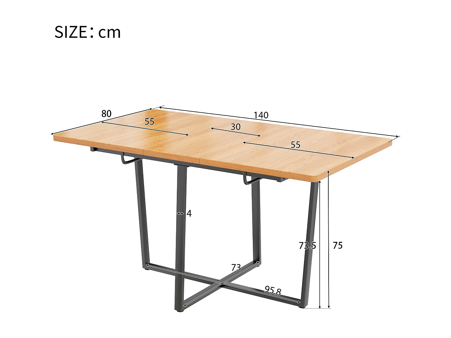 Table à manger extensible 4 à 6 couverts - L 110/140 x l 80 x H 75 cm - Bois et métal - Chêne clair