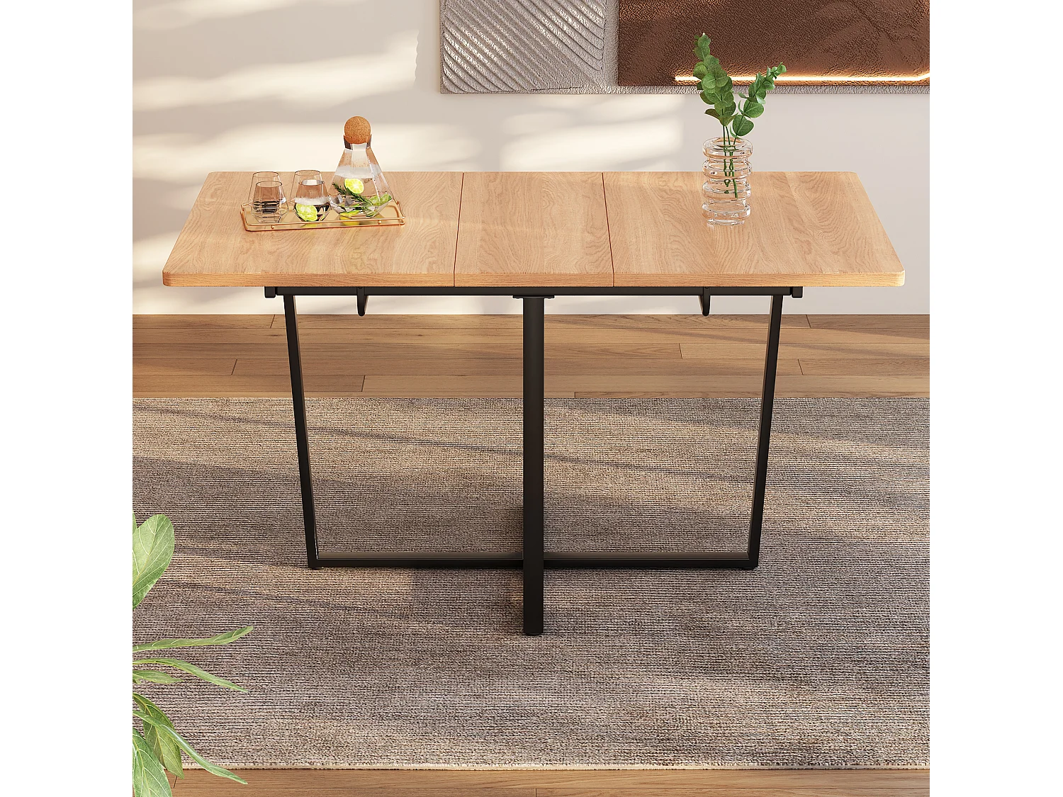Table à manger extensible 4 à 6 couverts - L 110/140 x l 80 x H 75 cm - Bois et métal - Chêne clair
