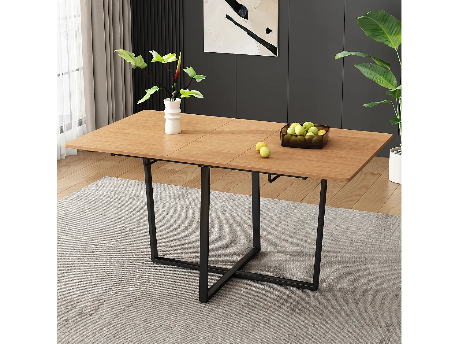 Table à manger extensible 4 à 6 couverts - L 110/140 x l 80 x H 75 cm - Bois et métal - Chêne clair