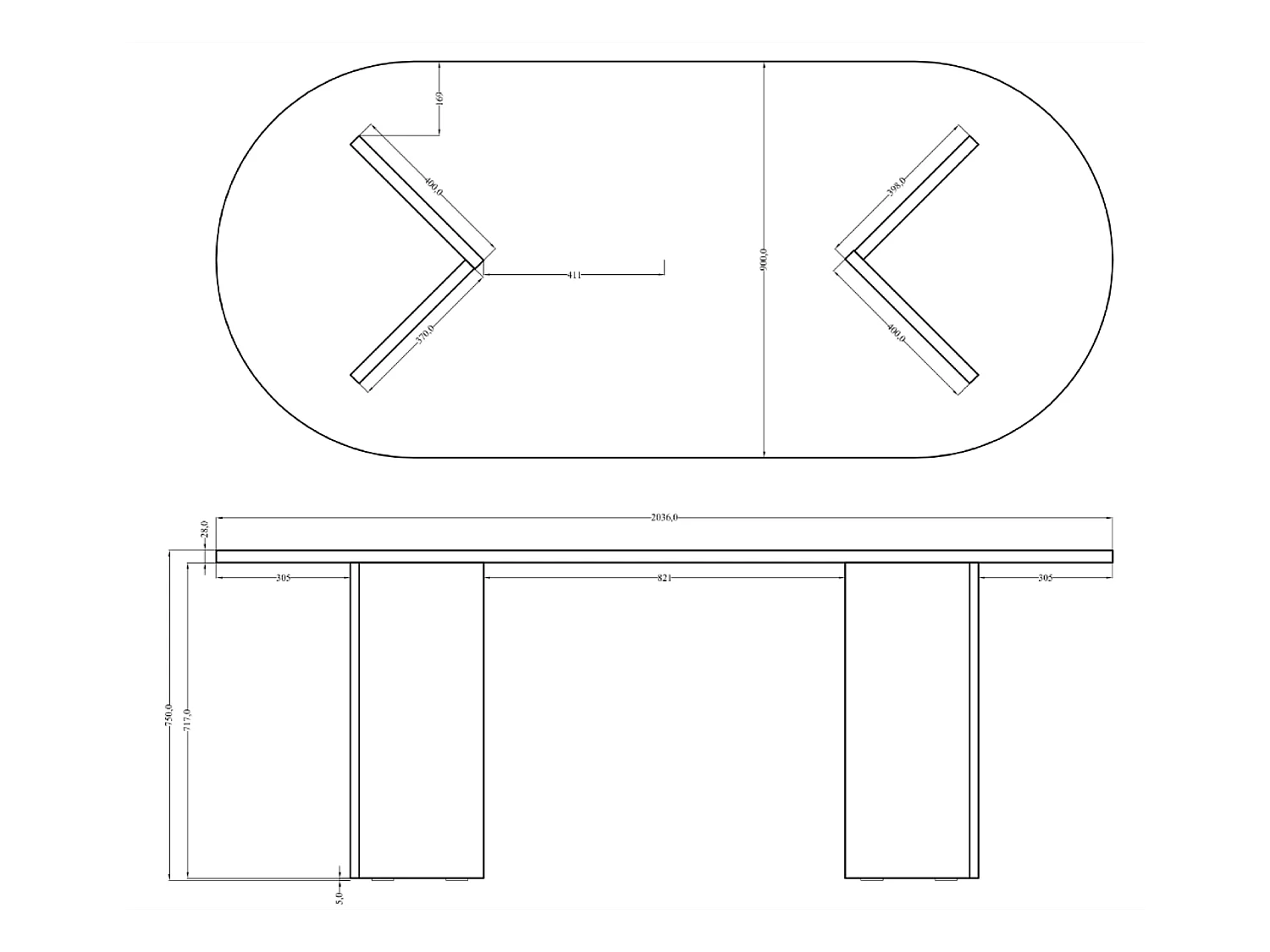 Table à manger - couleur Cappuccino - 90x204 cm - OVO