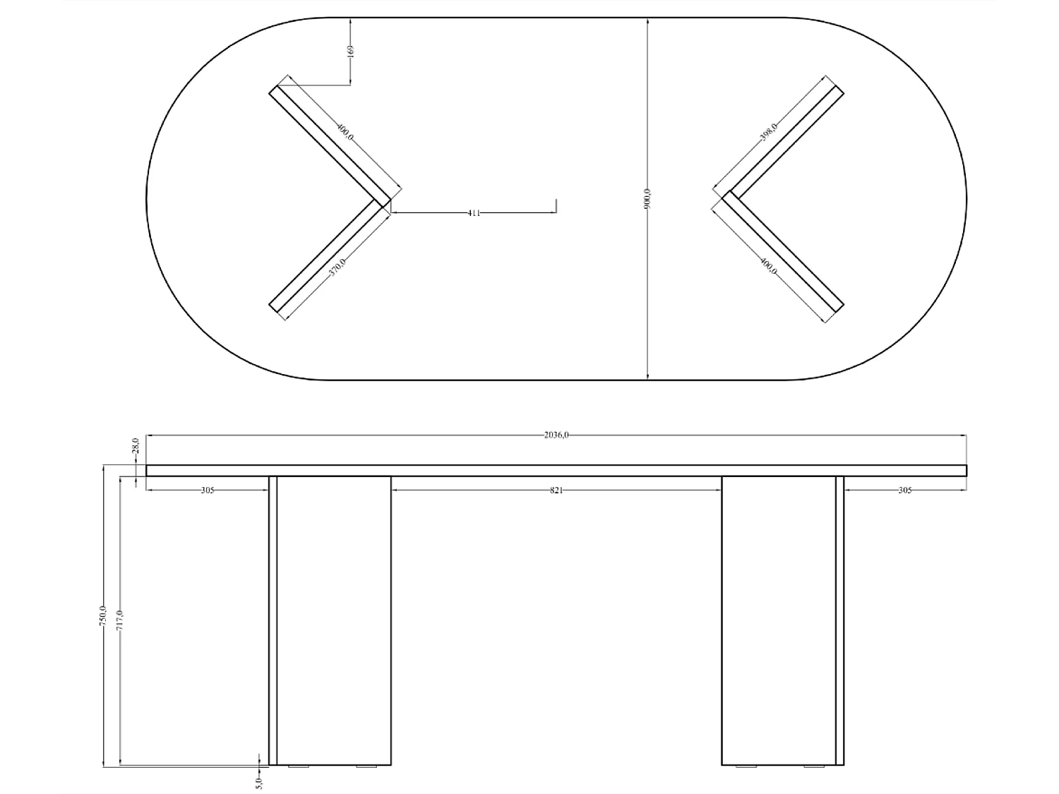 Table à manger - couleur Cappuccino - 90x204 cm - OVO