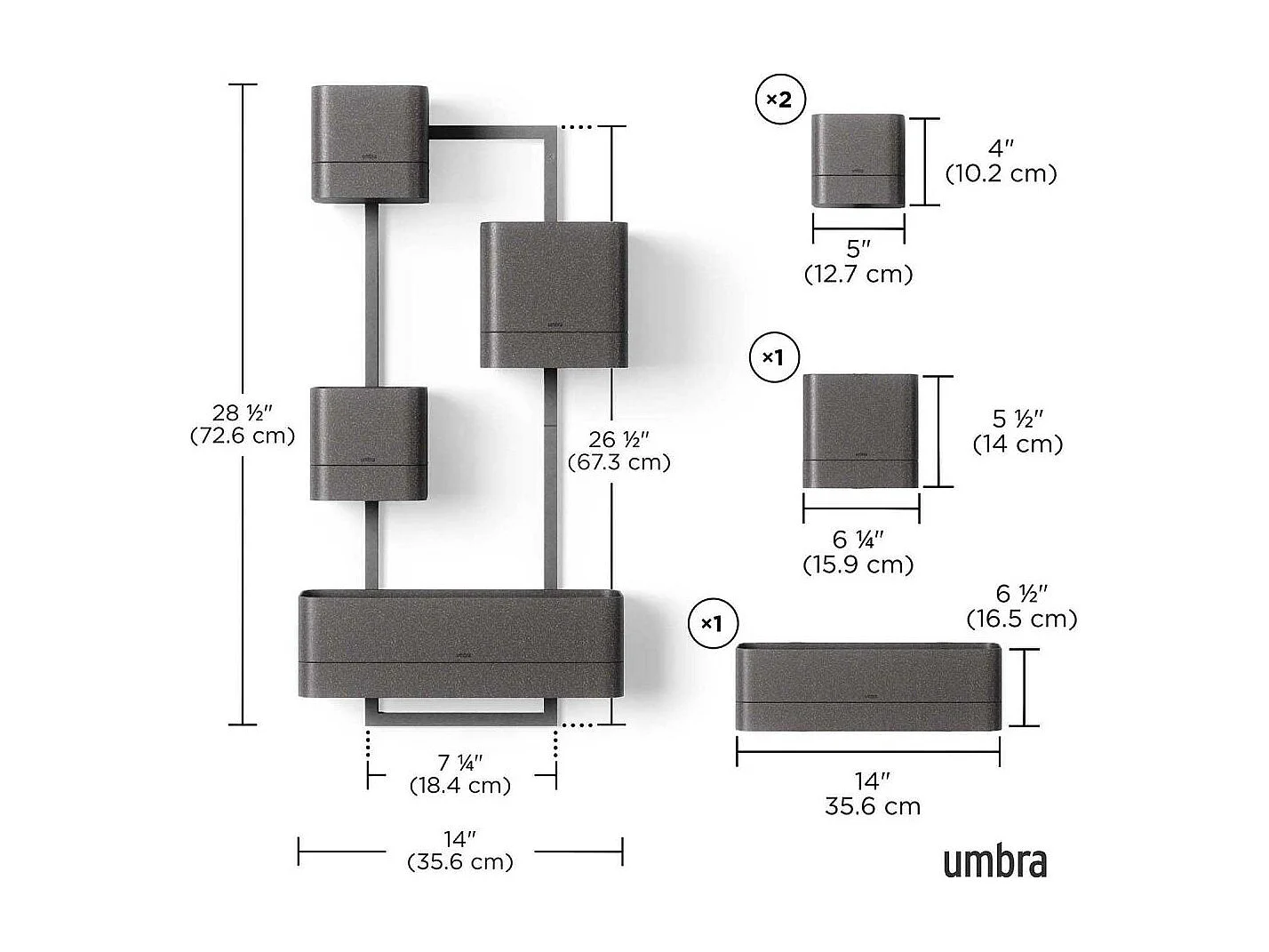 Pots à fleurs muraux Cubiko Noir  Umbra