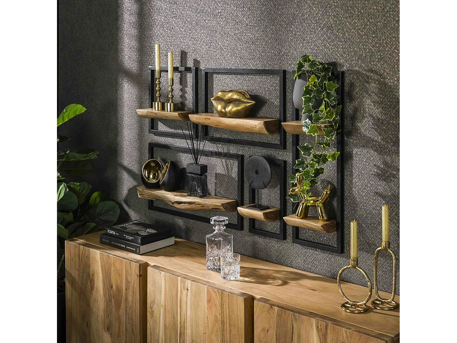 Petite étagère murale bois métal (lot de 5) MELBOURNE