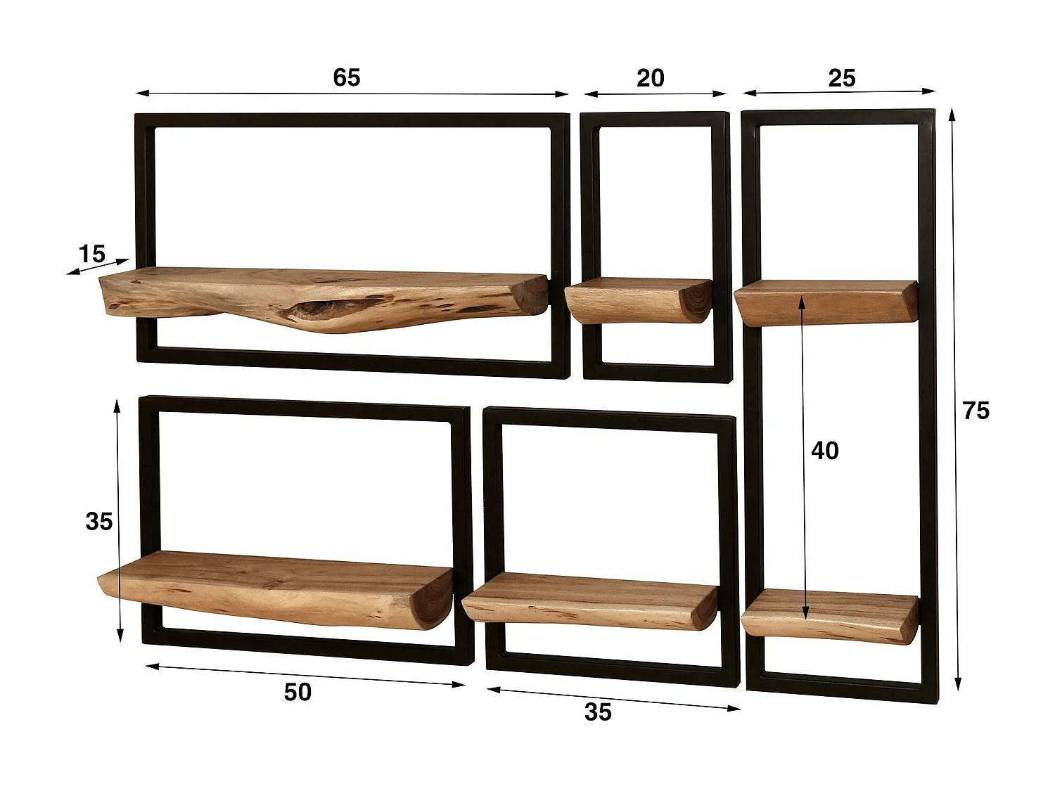 Petite étagère murale bois métal (lot de 5) MELBOURNE