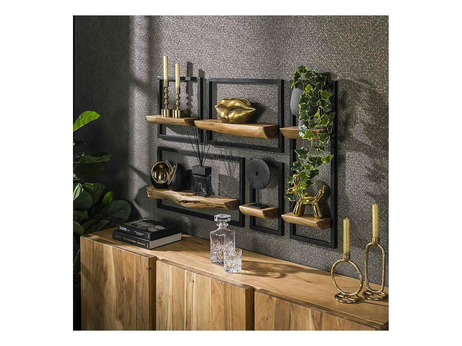 Petite étagère murale bois métal (lot de 5) MELBOURNE