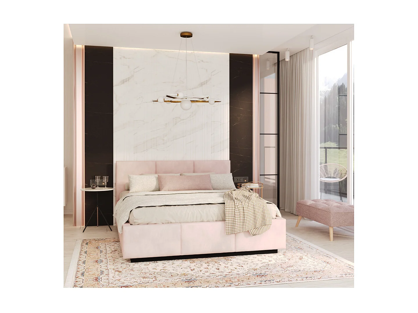 Lit coffre Raveiro 140 x 190 cm avec sommier à lattes relevable Rose pâle