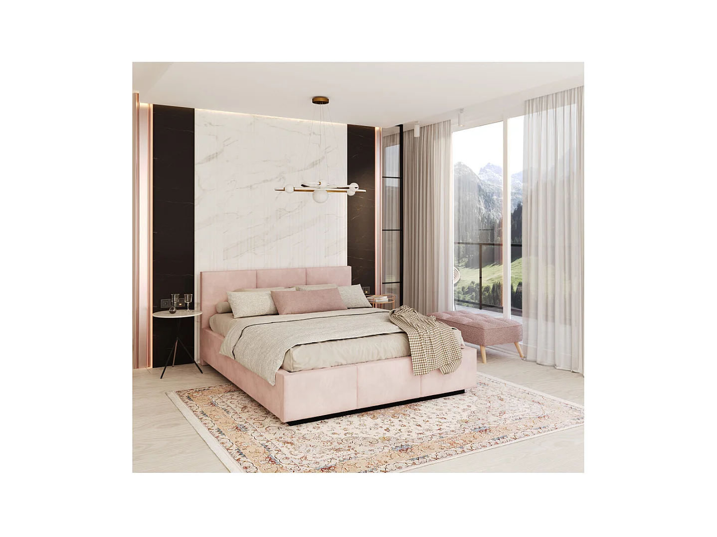 Lit coffre Raveiro 140 x 190 cm avec sommier à lattes relevable Rose pâle