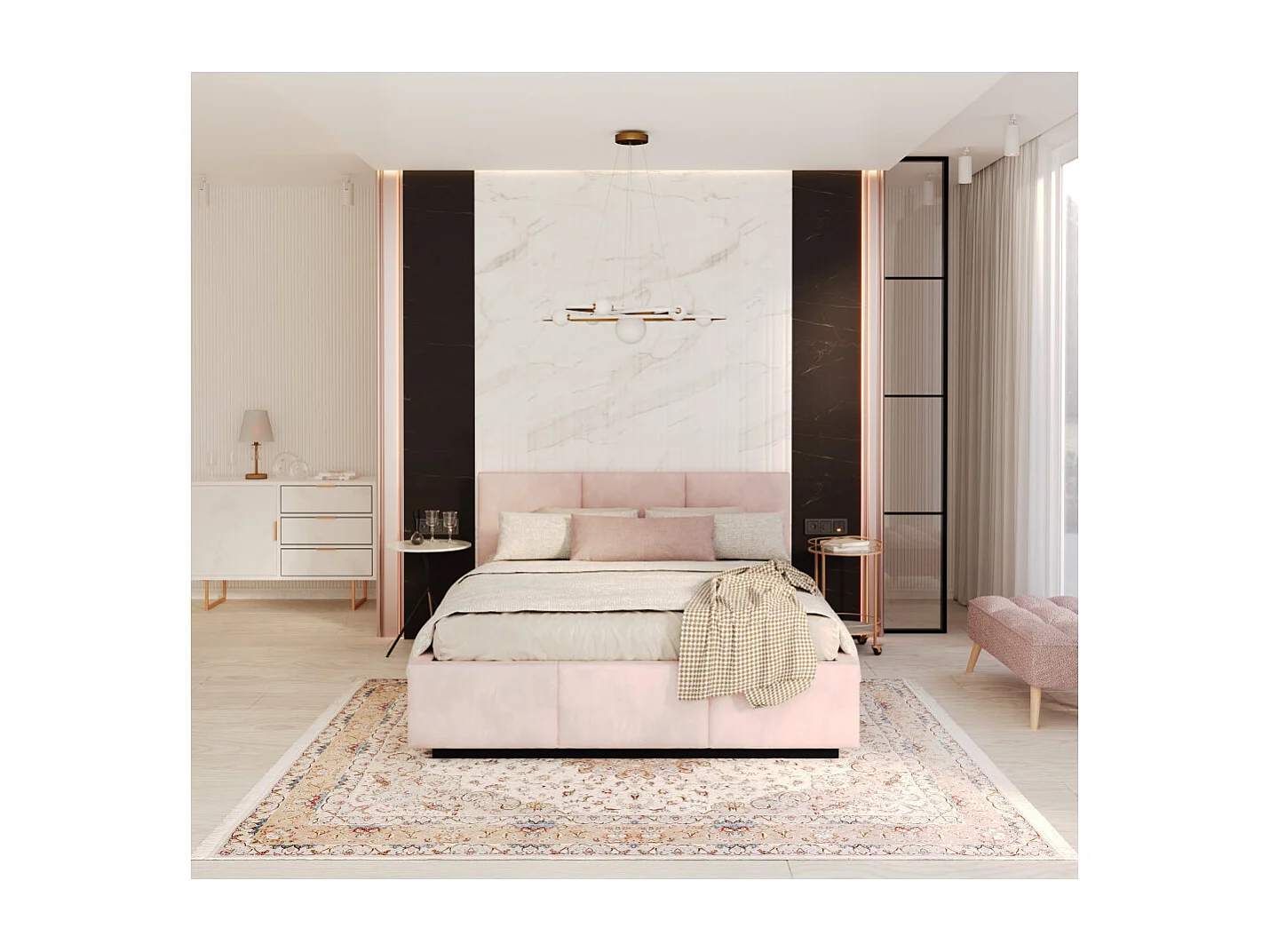 Lit coffre Raveiro 140 x 190 cm avec sommier à lattes relevable Rose pâle
