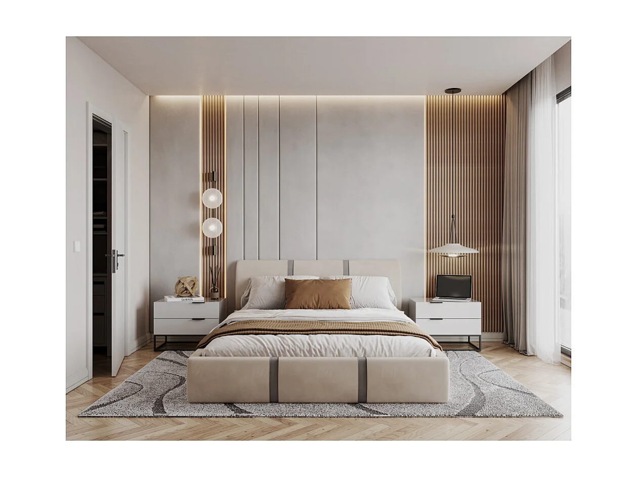 Lit Coffre Fusion 140x200 - Sommier inclus Crème