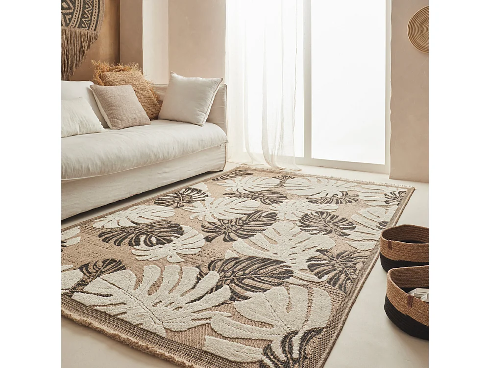 Tapis intérieur extérieur aspect jute noir Tijuana 9062 noir 170 x 120 cm