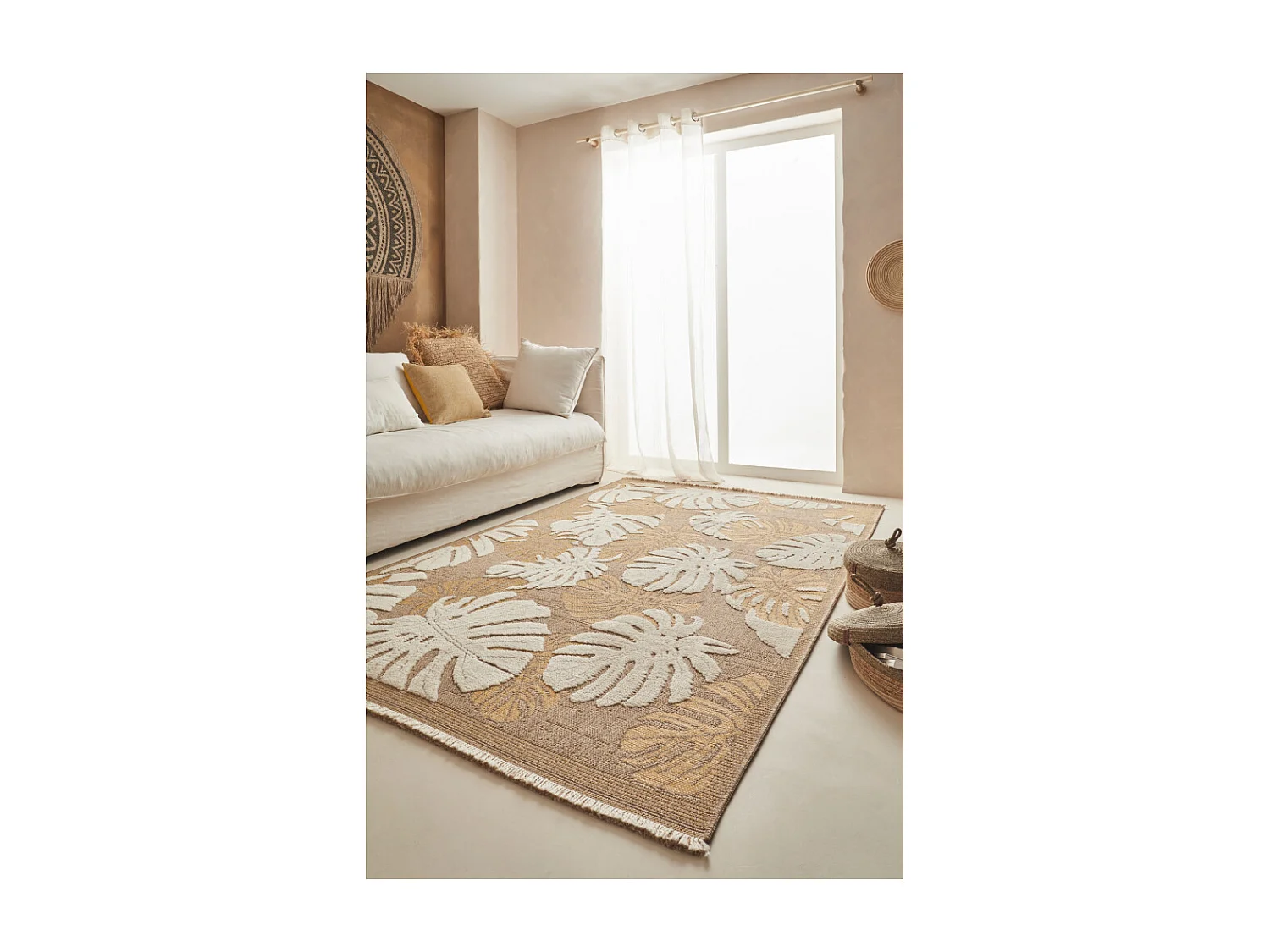 Tapis intérieur extérieur aspect jute jaune Tijuana 9062 180 x 67 cm