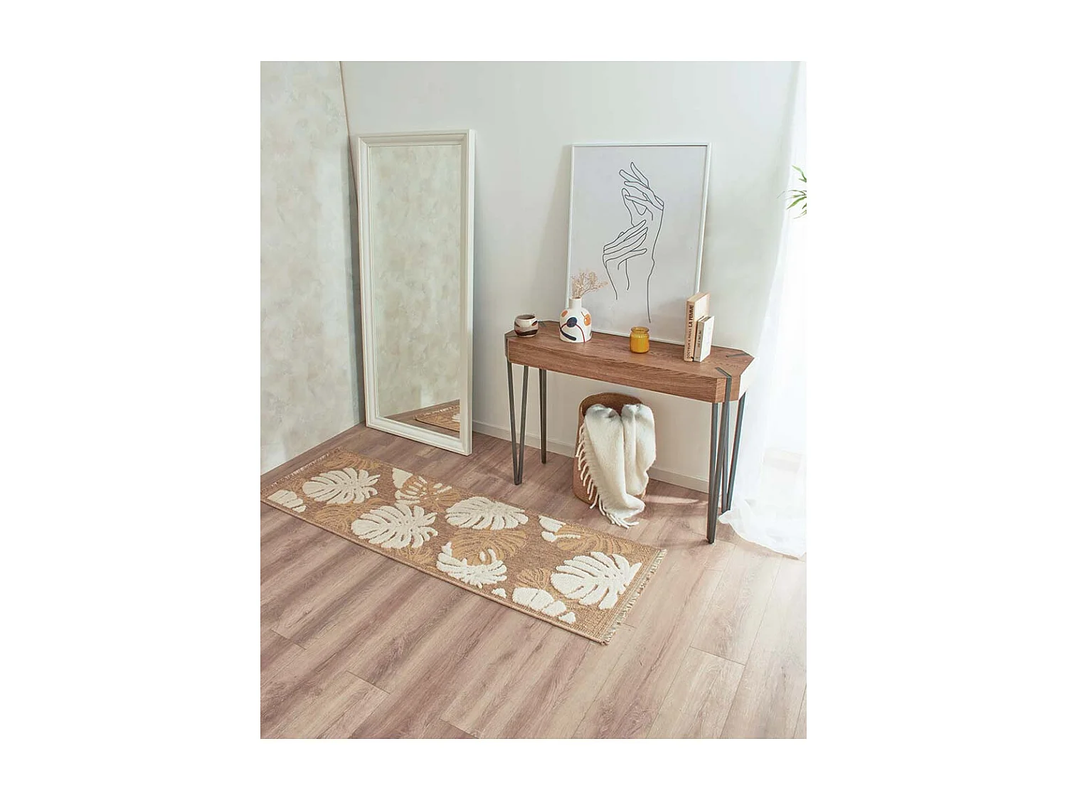 Tapis intérieur extérieur aspect jute jaune Tijuana 9062 90 x 67 cm