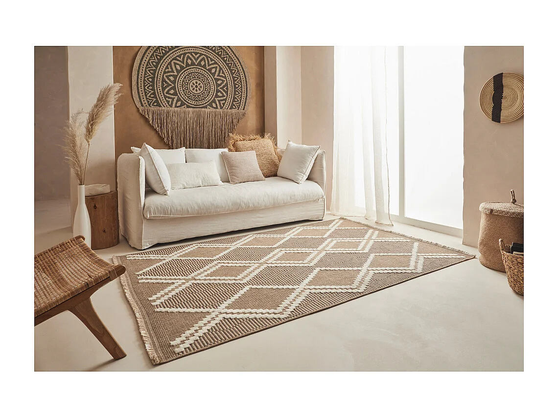 Tapis intérieur extérieur aspect jute marron Tijuana 9048 180 x 67 cm