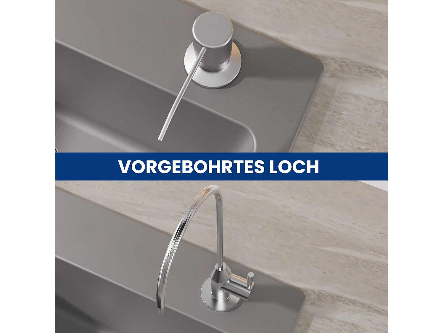 Cecipa max 1 bak grijze spoelbak 50x45cm kwarts en hars keukenspoelbak 1 bak inbouwspoelbak zonder zeepdispenser, EU-model