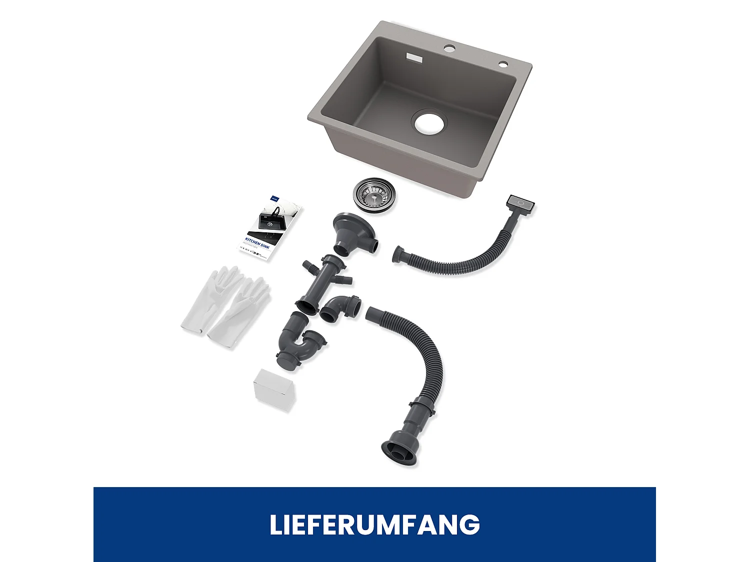 Cecipa max 1 bak grijze spoelbak 50x45cm kwarts en hars keukenspoelbak 1 bak inbouwspoelbak zonder zeepdispenser, EU-model