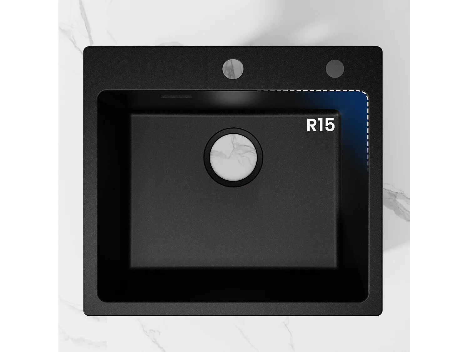 Cecipa max Evier Quartz Noir 50x45cm Evier 1 Bac Evier de Cuisine en Granit, Evier à Encastrer 1 Vasque (Sans Distributeur de Savon),EU Modèle