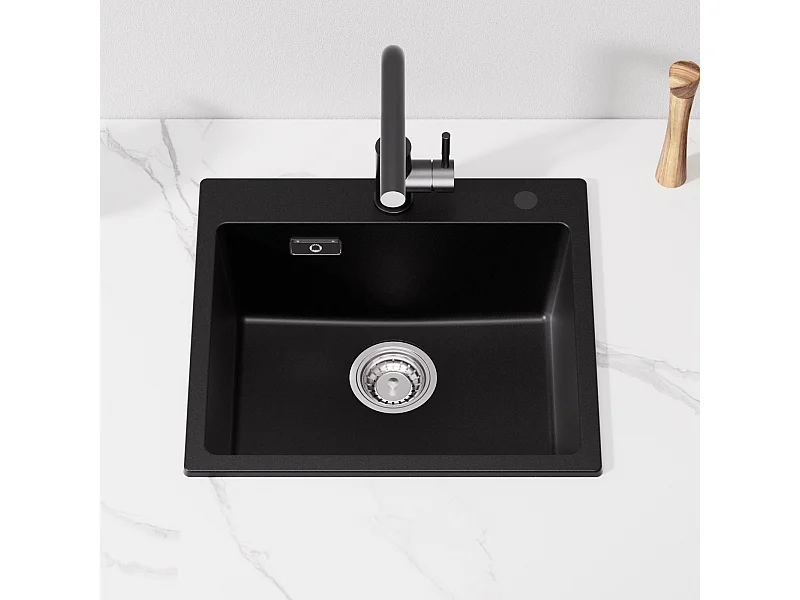 Cecipa max zwarte quartz spoelbak 50x45cm enkele wastafel granieten spoelbak, onderbouw spoelbak met enkele wastafel (zonder zeepdispenser),EU-model