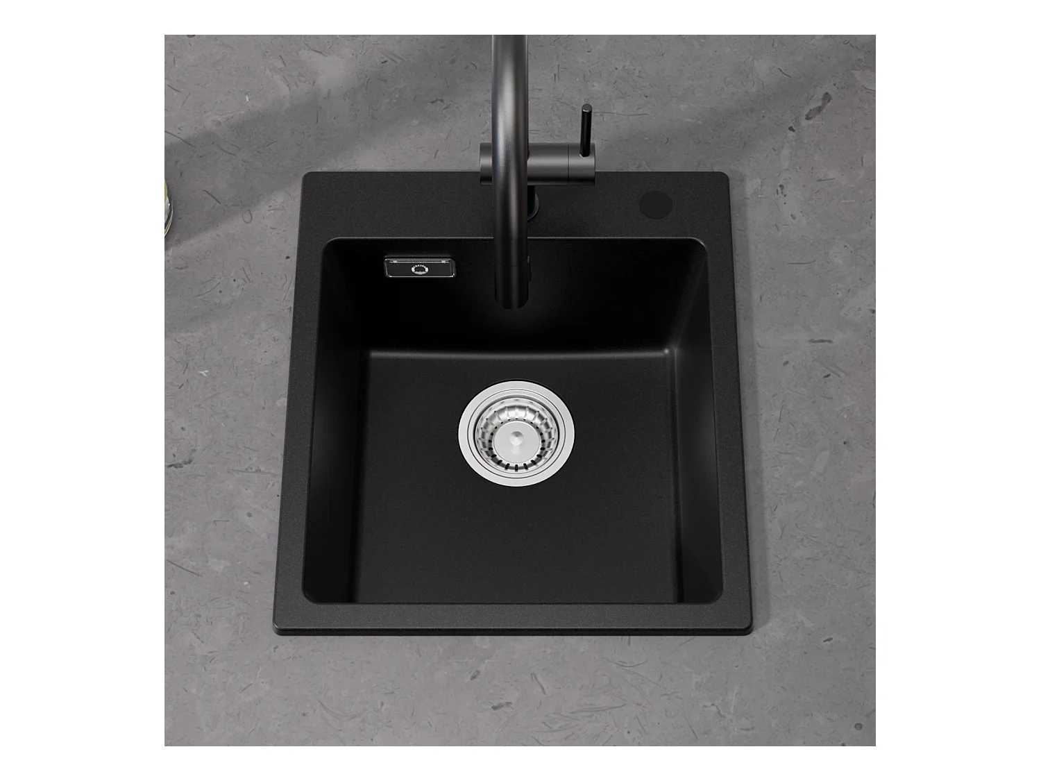 Cecipa max Evier Quartz Noir Evier 1 Bac en Quartz Evier de Cuisine en Granit, Evier à Encastrer Sans Distributeur de Savon (40x45x20cm),EU Modèle