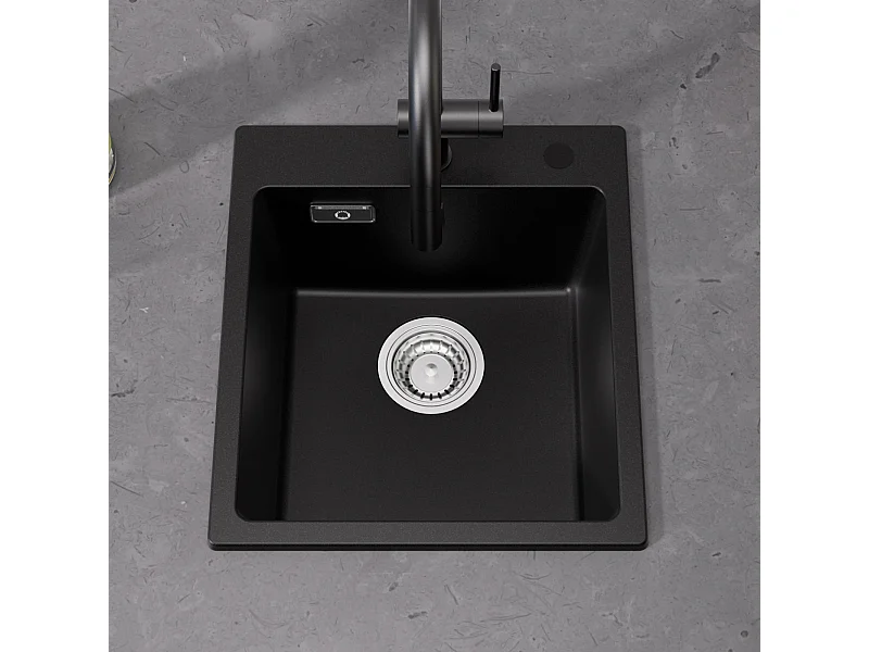 Cecipa max Zwarte Kwartsspoelbak 1 Kom Kwartsspoelbak Granieten Aanrecht, Onderbouwgootsteen Zonder Zeepdispenser (40x45x20cm),EU-model