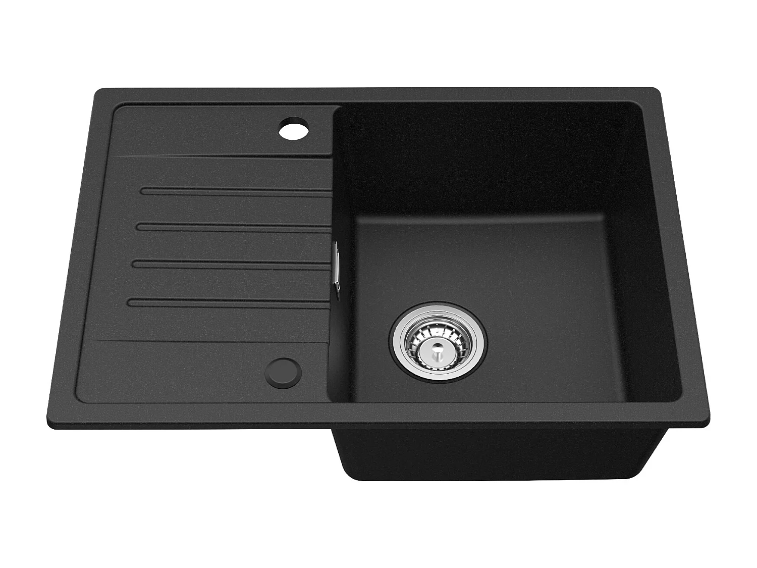 Cecipa max 1 spoelbak met afdruiprek - Inbouwspoelbak van kwarts en hars - Aanrecht met plank Zwart (65 x 45 cm), EU-model