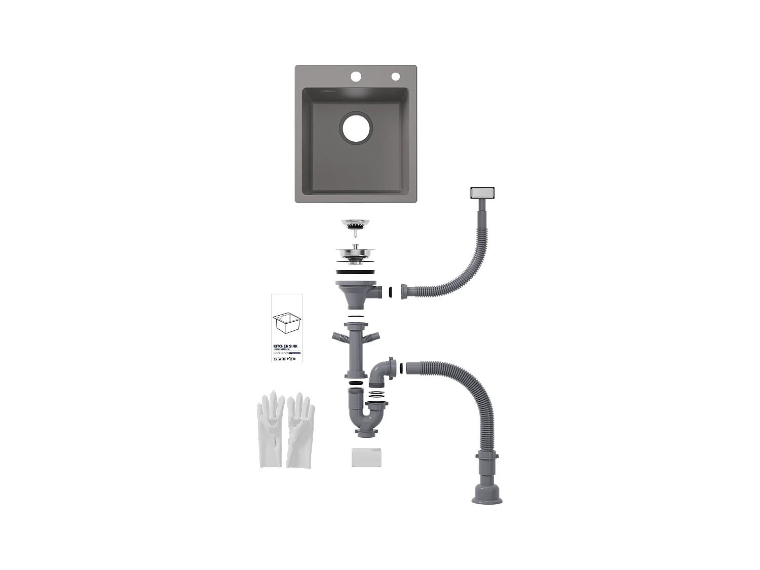 Cecipa max Gris Evier Quartz Evier 1 Bac en Quartz Evier de Cuisine en Granit, Evier à Encastrer Sans Distributeur de Savon (40x45x20cm),EU Modèle