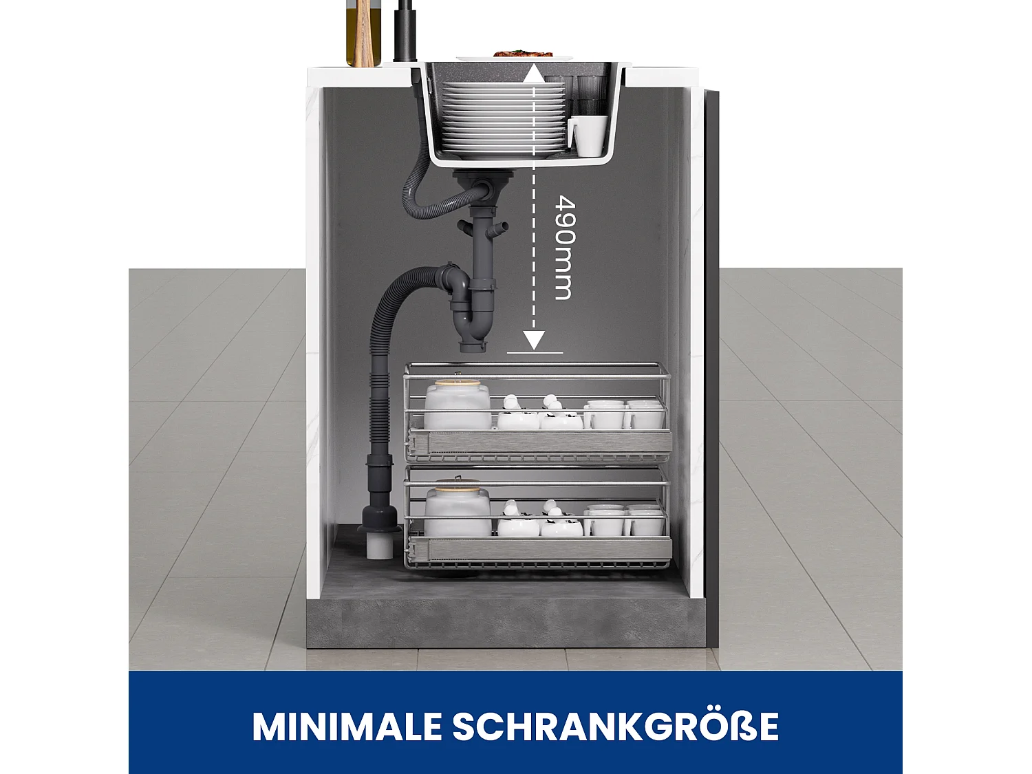 Cecipa max Einzelspüle, 50 x 45 cm, Küchenspüle aus Quarz und Kunstharz, Einzelbecken, Unterbauspüle ohne Seifenspender, EU-Modell