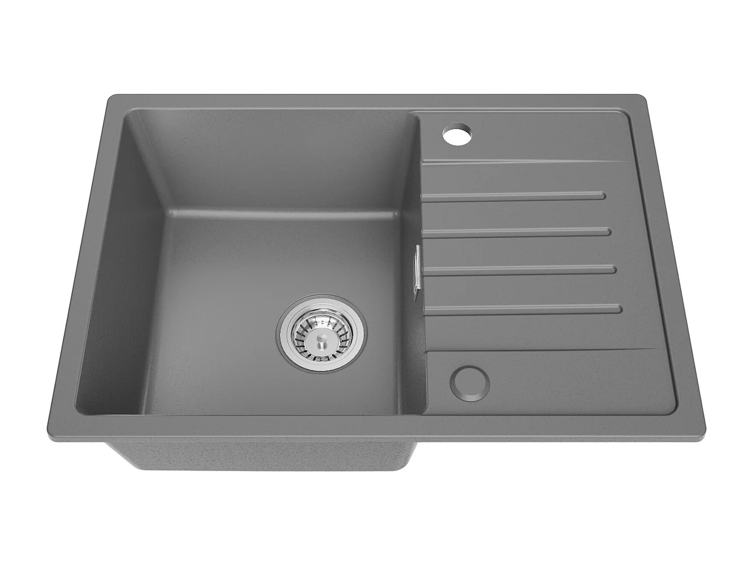 Cecipa max Evier 1 bac avec égouttoir - Evier à encastrer Quartz et résine - Evier de Cuisine avec étagère Gris (65 x 45 cm),EU Modèle