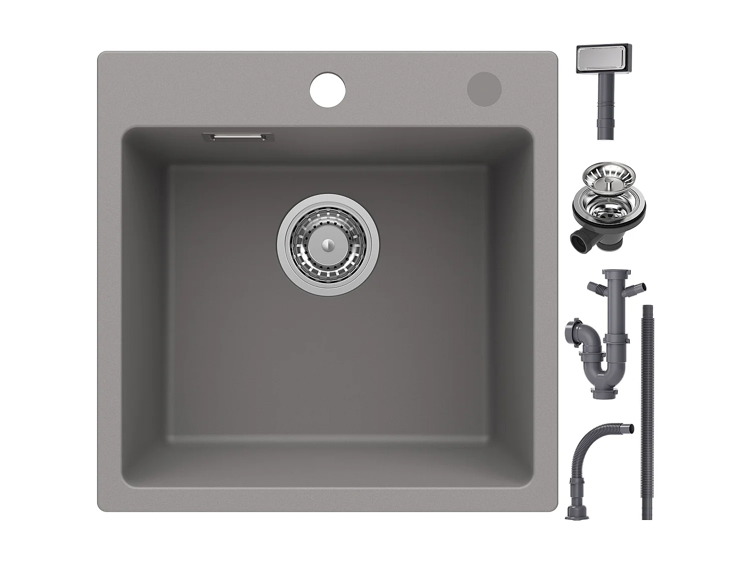 45 x 45 cm Cecipa max Graues Quarzspülbecken Einzelbecken Quarz- und Kunstharz-Küchenspüle Unterbauspüle 1 Becken, EU-Modell