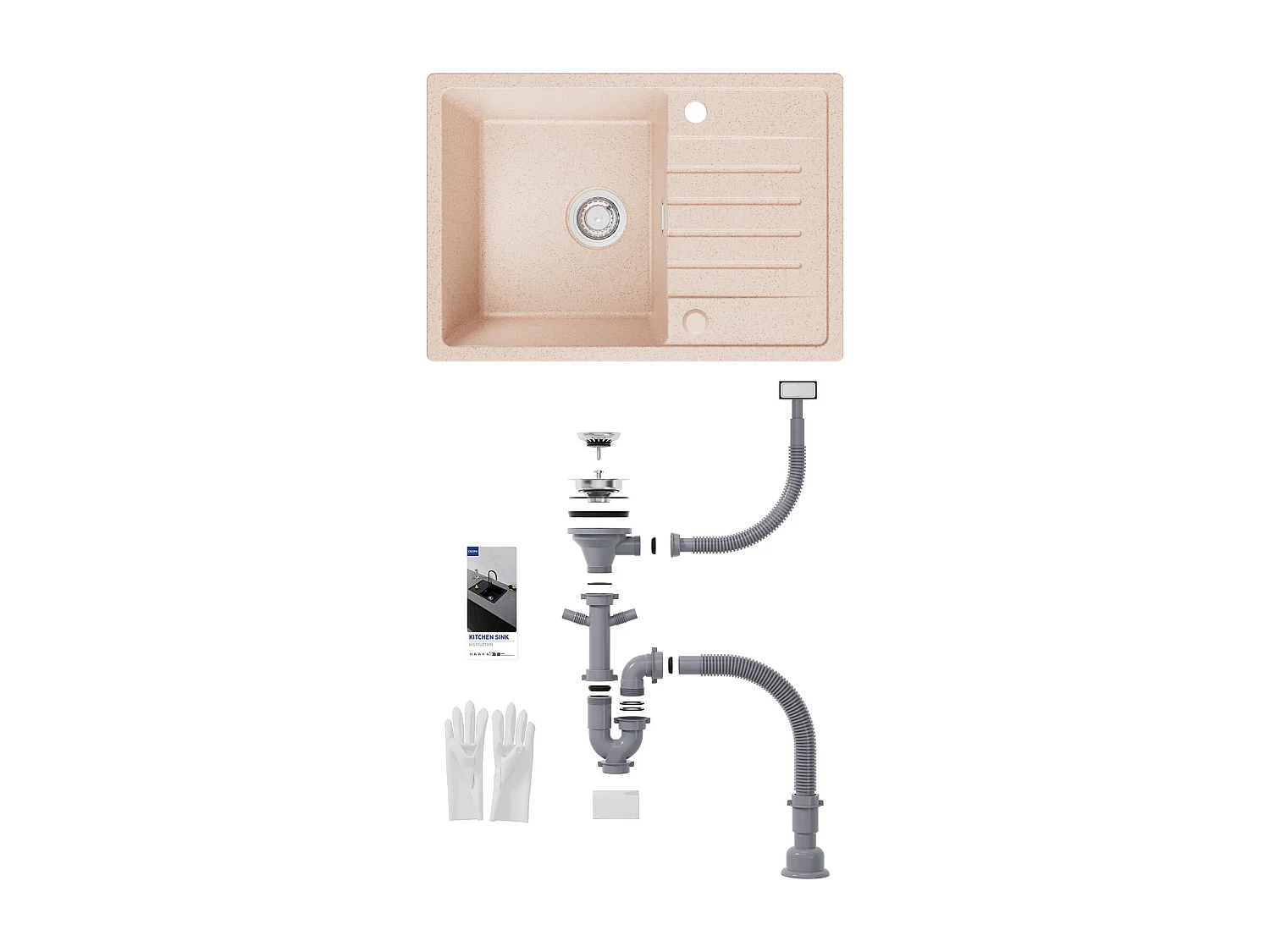 Cecipa max Evier 1 bac avec égouttoir - Evier à encastrer Quartz et résine - Evier de Cuisine avec étagère 65 x 45 cm (Couleur avoine),EU Modèle
