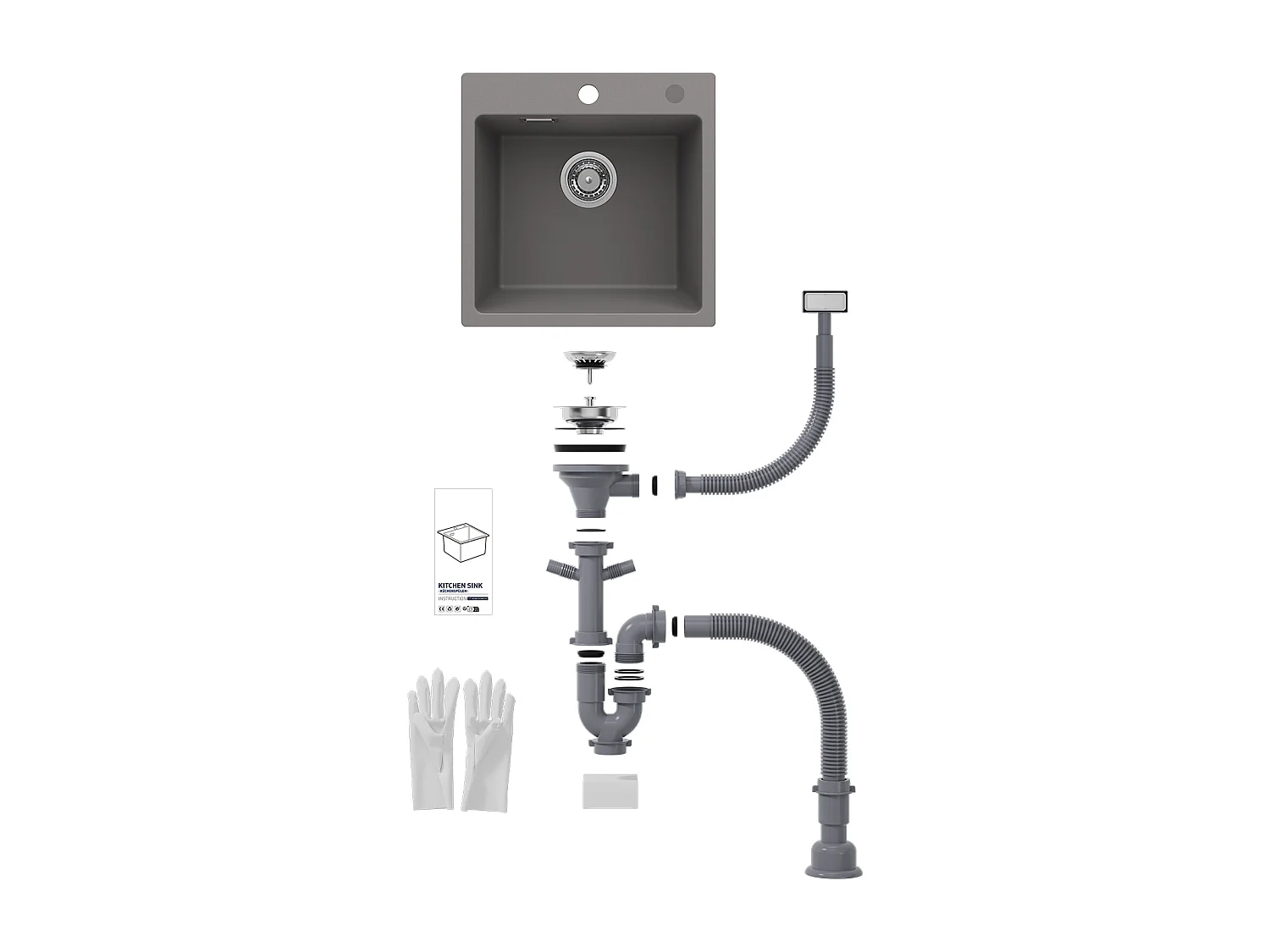 Cecipa max Gris Evier 1 Bac en Quartz et Résine Evier de Cuisine 45x45cm Evier à Encastrer 1 cuve,EU Modèle