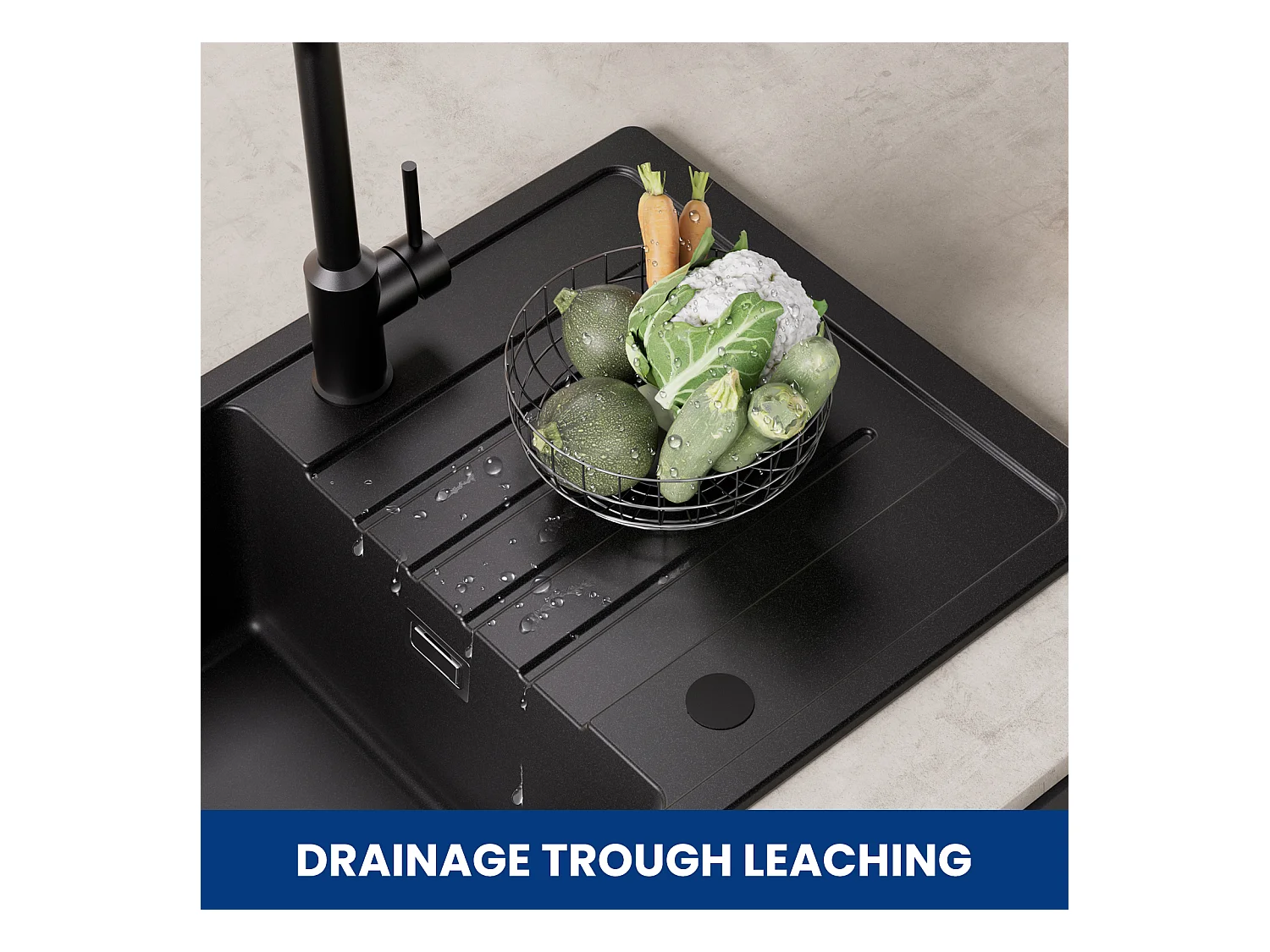 Cecipa max 1 wastafel in kwarts en hars - ingebouwde spoelbak met afdruiprek - 78x45cm 1 wastafel zwart granieten aanrecht, EU-model