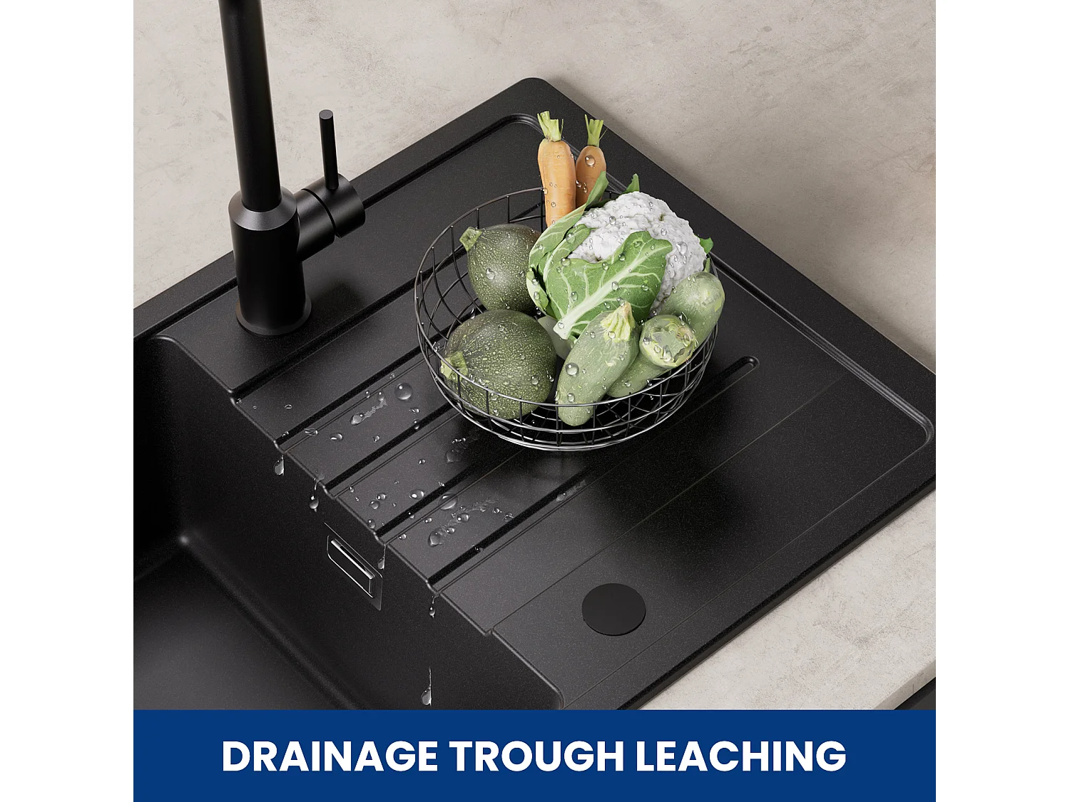 Fregadero Cecipa max 1 lavabo en cuarzo y resina - Fregadero encastrable con escurridor - Fregadero 1 lavabo 78x45cm Fregadero de cocina de granito negro, modelo UE