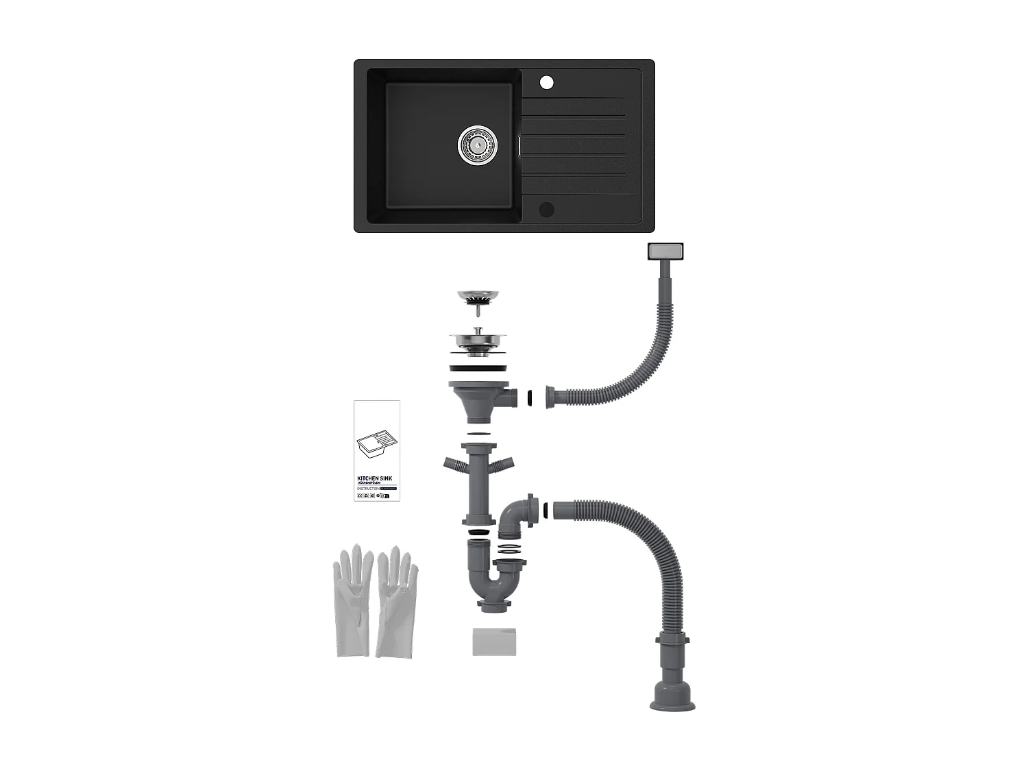 Cecipa max Evier 1 bac 78x45cm avec égouttoir - Evier à encastrer Quartz et résine - Evier de Cuisine avec étagère Noir!!!,EU Modèle