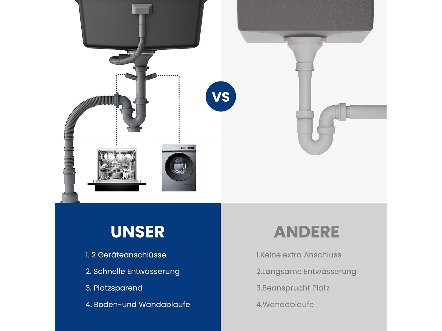 Evier en Quartz et Résine CECIPA MAX Evier de Cuisine Noir Gris 50x44cm, Evier 1 Bac à Poser/à Encastrer/Sous-plan