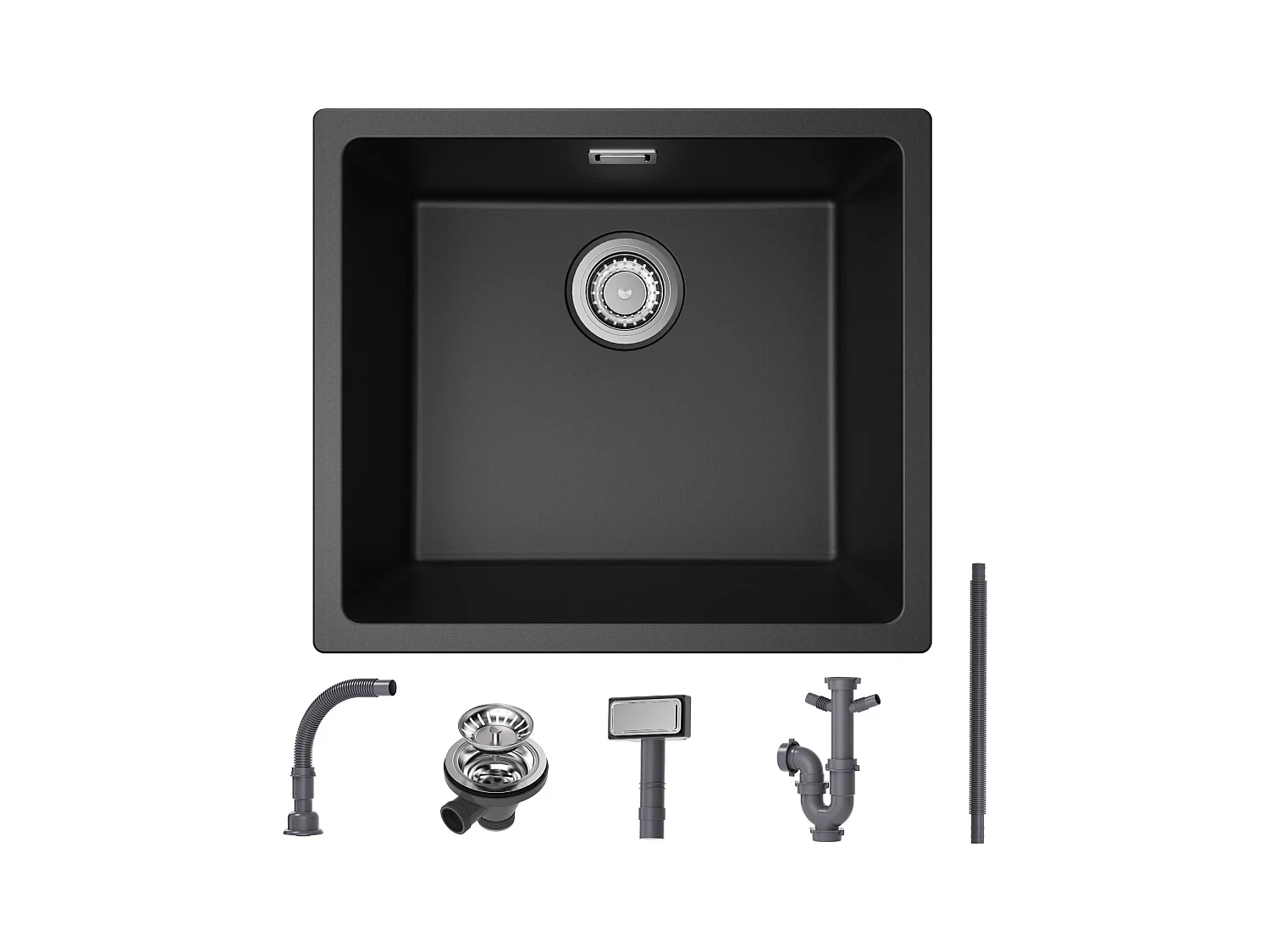 CECIPA MAX 1 spoelbak in kwarts en hars, aanrecht in zwartgrijs graniet, kwartsspoelbak 3 montagemogelijkheden, 50*44*20cm