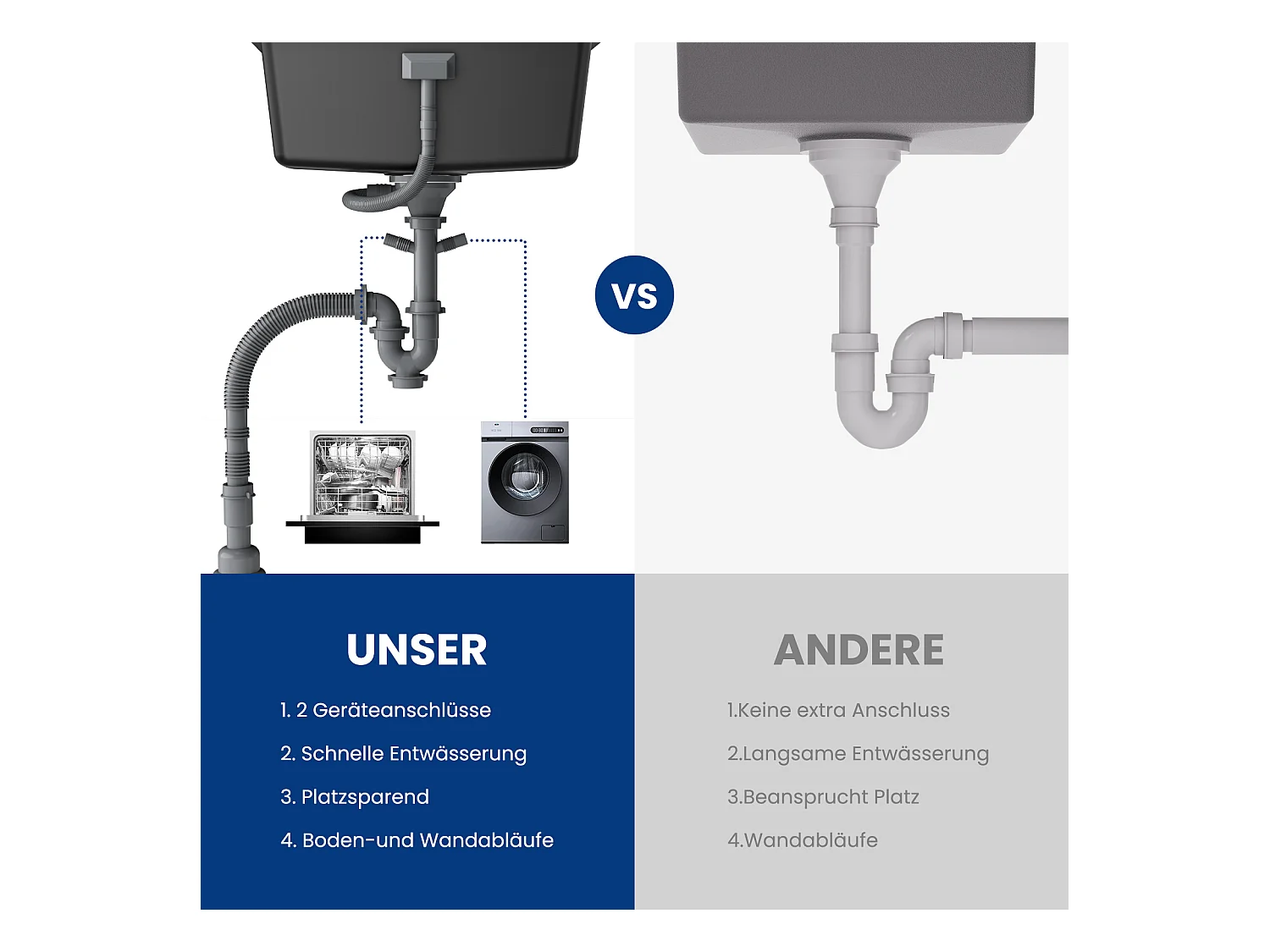 CECIPA MAX 1 spoelbak in kwarts en hars, aanrecht in zwartgrijs graniet, kwartsspoelbak 3 montagemogelijkheden, 50*44*20cm