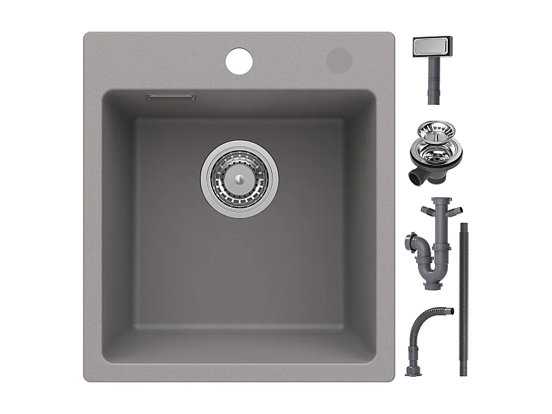 Cecipa max 40x45cm Gris Evier de Cuisine en Quartz et Résine Evier 1 Bac à Encastrer Evier de Cuisine 1 cuve Sans Distributeur de Savon,EU Modèle