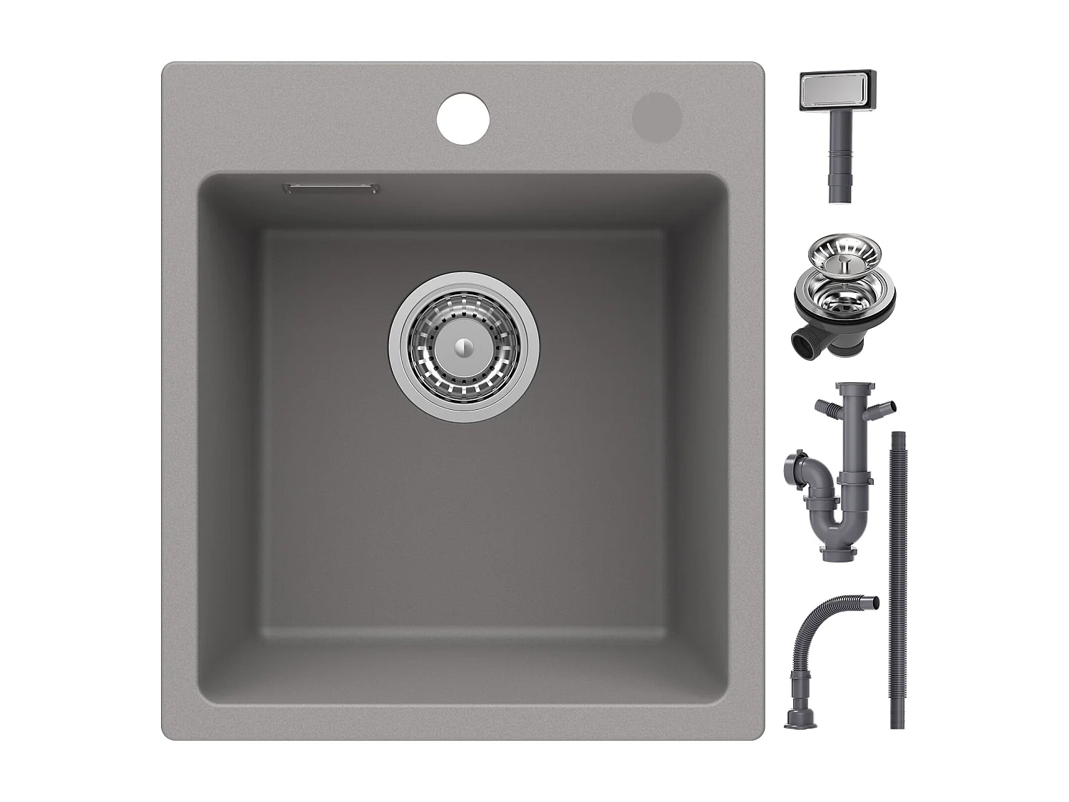 Cecipa max 40x45cm Gris Evier de Cuisine en Quartz et Résine Evier 1 Bac à Encastrer Evier de Cuisine 1 cuve Sans Distributeur de Savon,EU Modèle