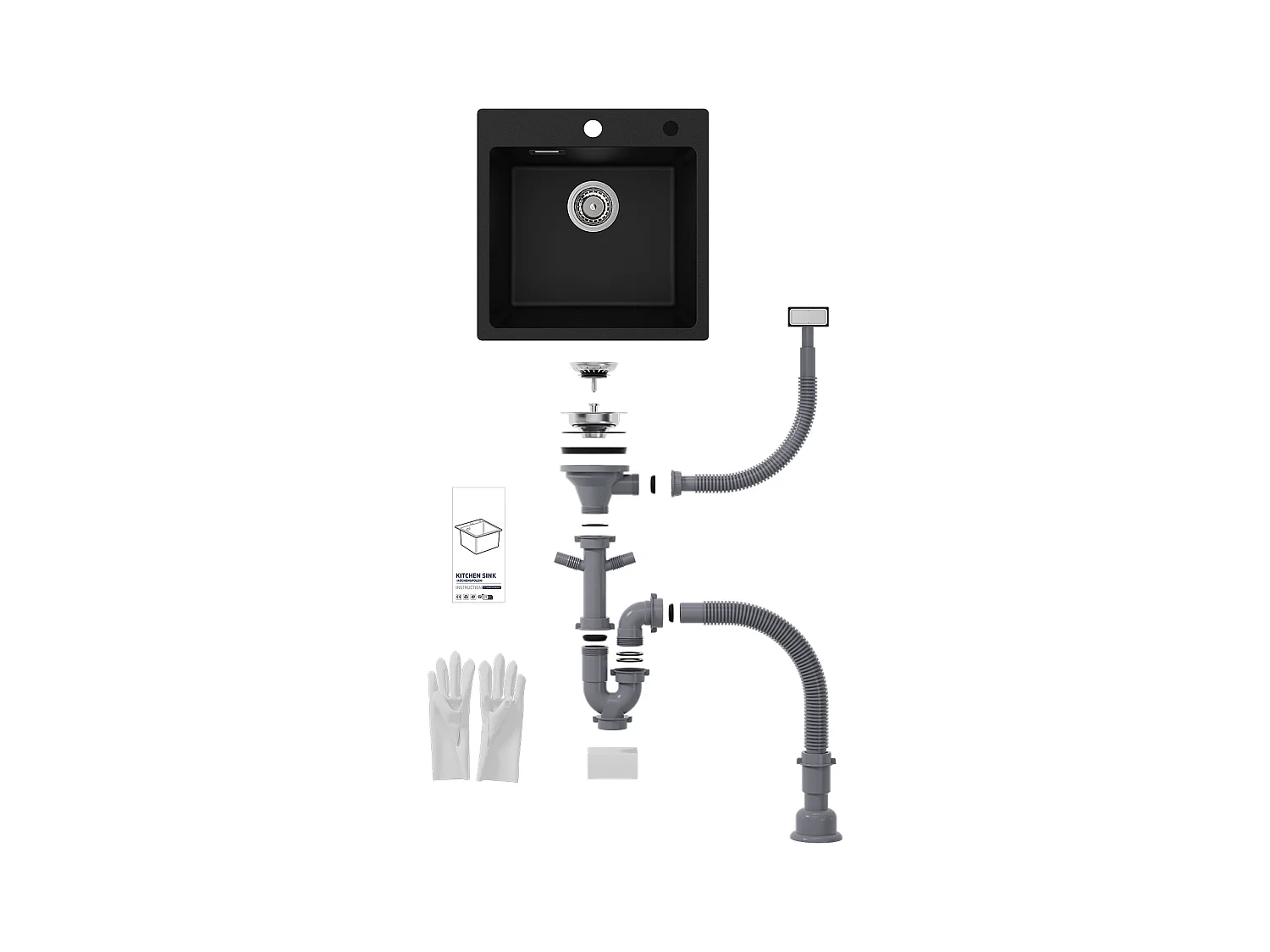 Cecipa max Evier 1 Bac en Quartz et Résine Noir Evier de Cuisine 45x45cm Evier à Encastrer 1 cuve,EU Modèle