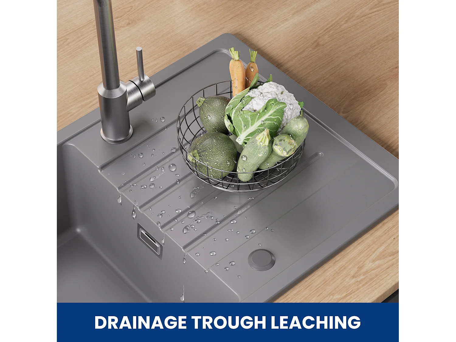 Fregadero Cecipa max 1 seno 78x45cm con escurridor Fregadero de cuarzo y resina Gris Fregadero con estante, Modelo UE