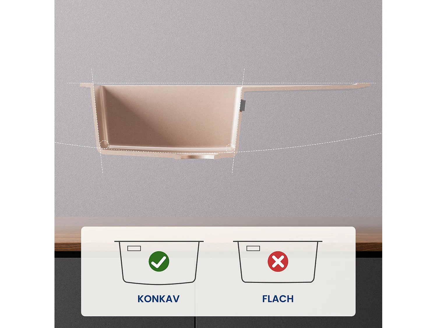 Lavello Cecipa max 1 vasca con gocciolatoio 78x45cm Lavello in Quarzo e Resina Colore Avena Lavello da cucina con ripiano, Modello EU