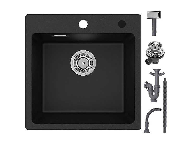Cecipa max 45x45cm zwarte quartz spoelbak 1 spoelbak in kwarts en hars keukenspoelbak inbouwspoelbak 1 wastafel, EU-model