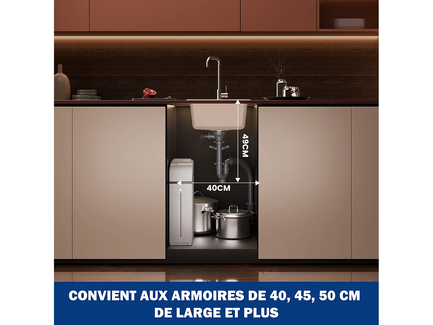 Cecipa max Evier 1 Bac en Quartz et Résine Evier de Cuisine 40x45cm Evier à Encastrer 1 cuve (Couleur avoine),EU Modèle