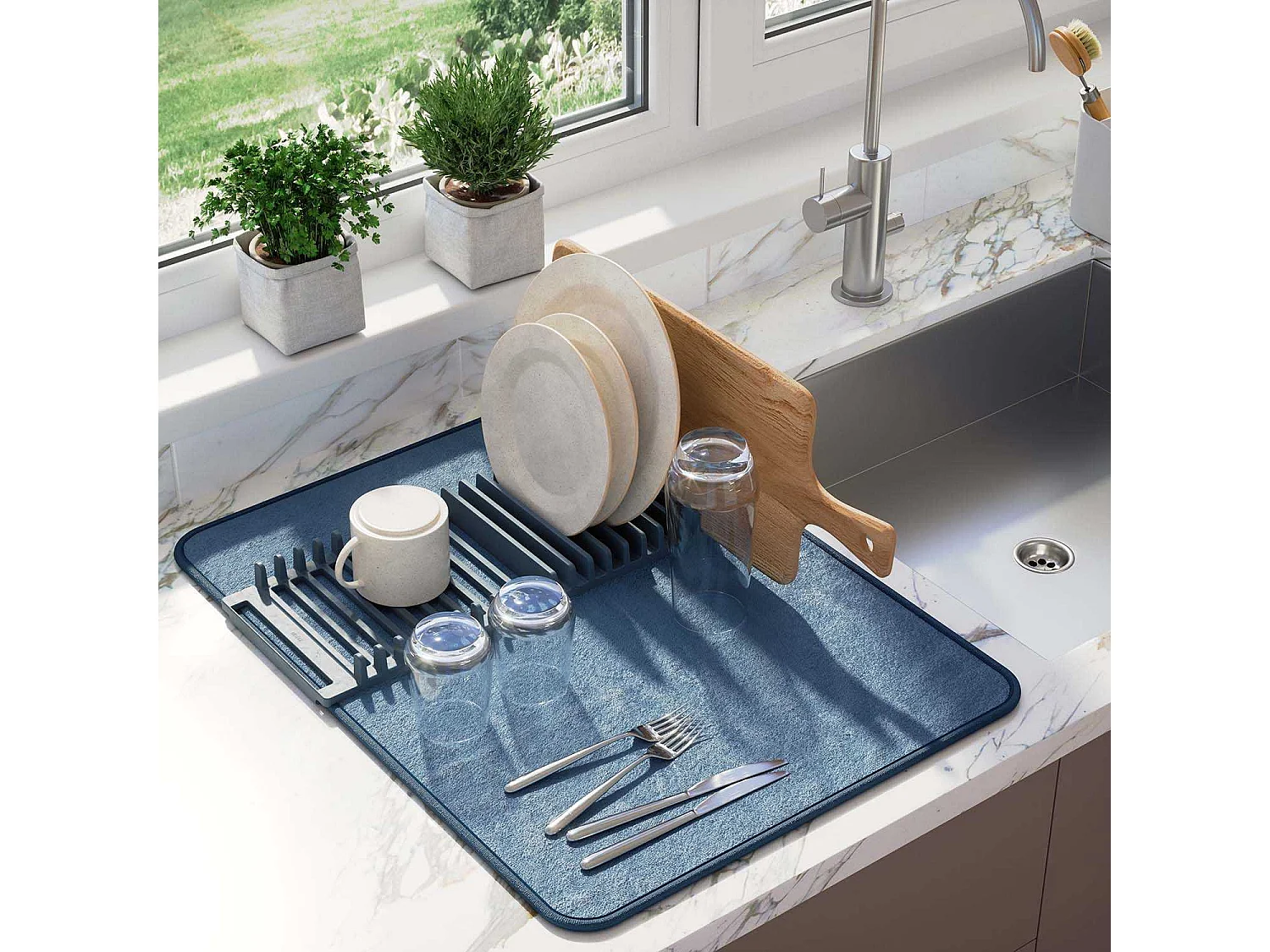 Tapis de séchage vaisselle pliable Udry Bleu ardoise
