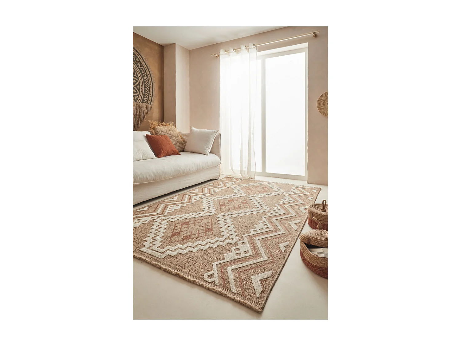 Tapis intérieur extérieur aspect jute terracotta Tijuana 9054 180 x 67 cm