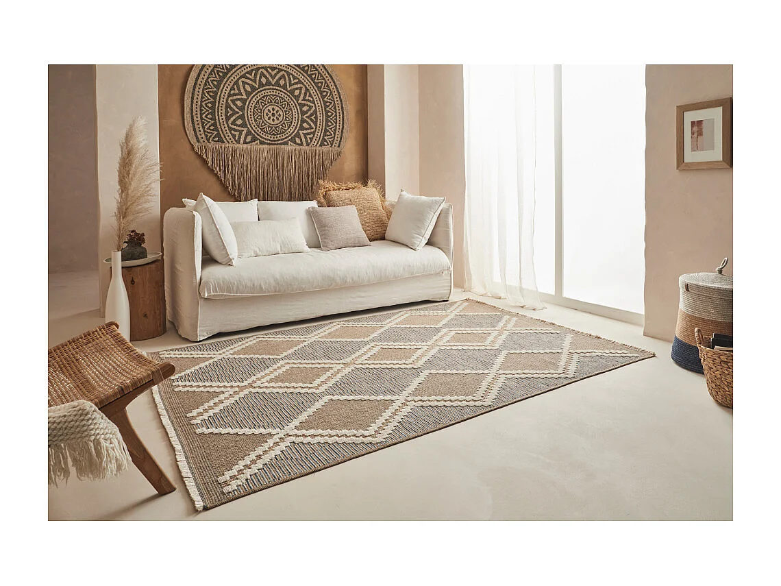 Tapis intérieur extérieur aspect jute bleu Tijuana 9048 170 x 120 cm