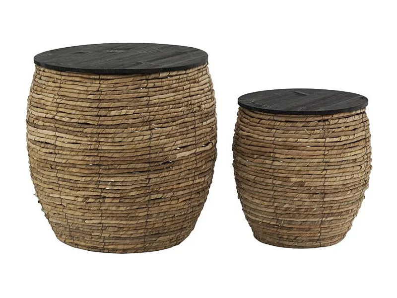 Poufs coffres en abaca et bois (lot de 2)