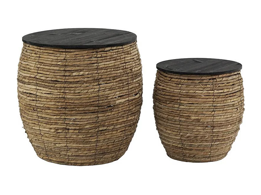 Poufs coffres en abaca et bois (lot de 2)