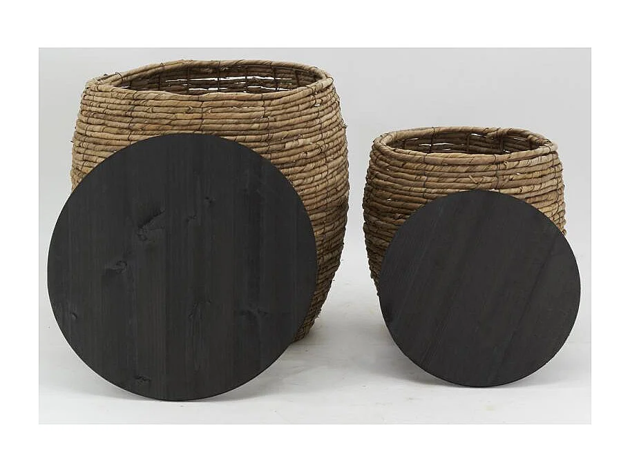 Poufs coffres en abaca et bois (lot de 2)