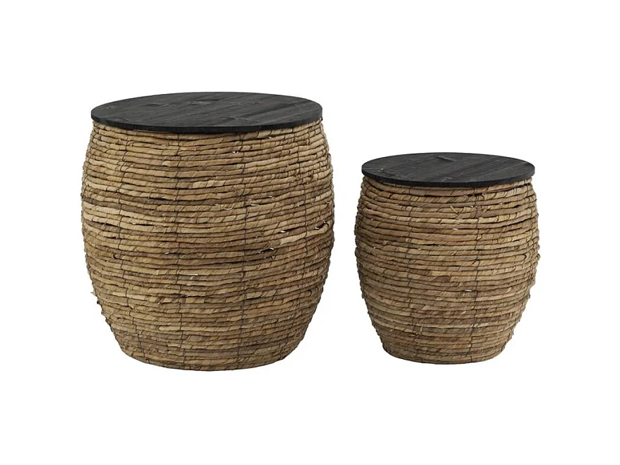 Poufs coffres en abaca et bois (lot de 2)